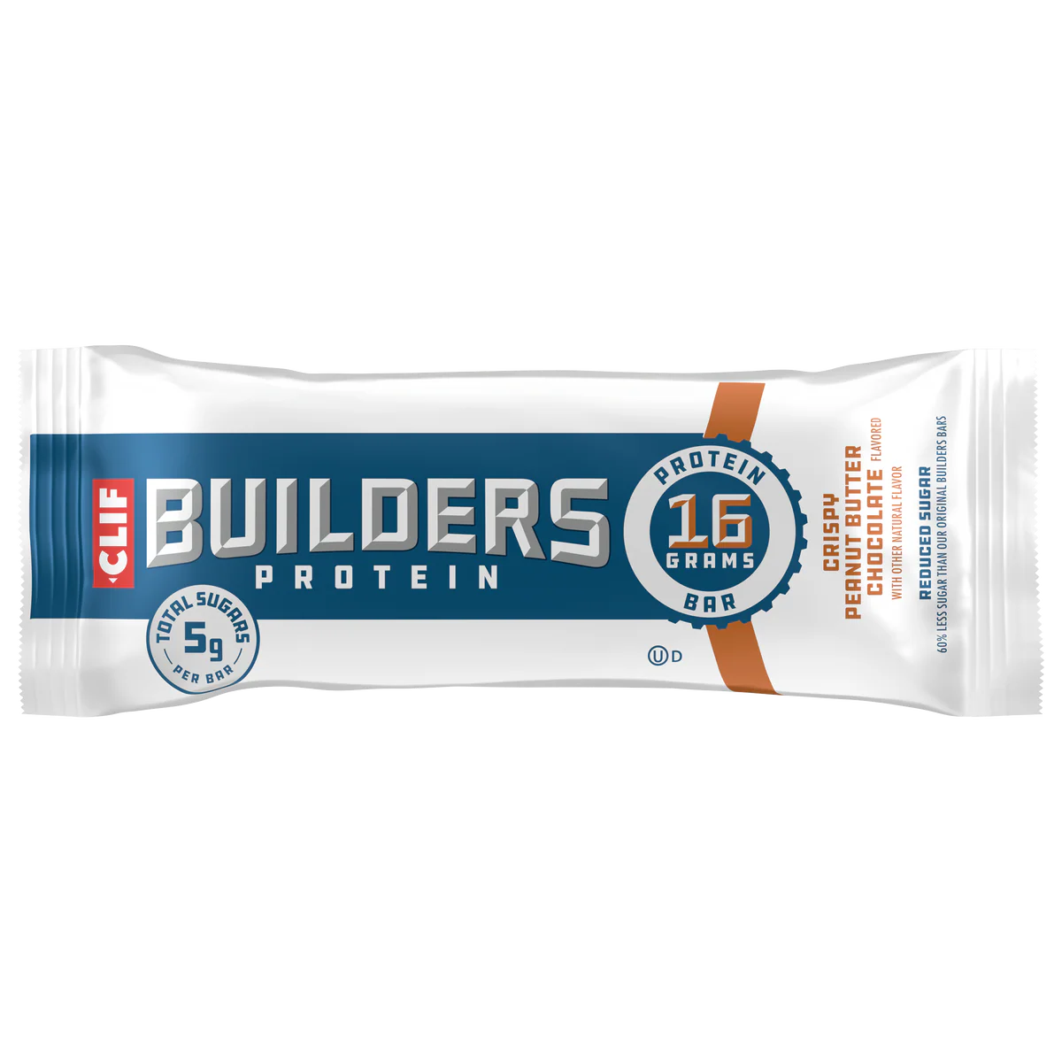 CLIF BUILDERS Crispy Peanut Butter Chocolate Flavored Protein Bar, Reduced Sugar