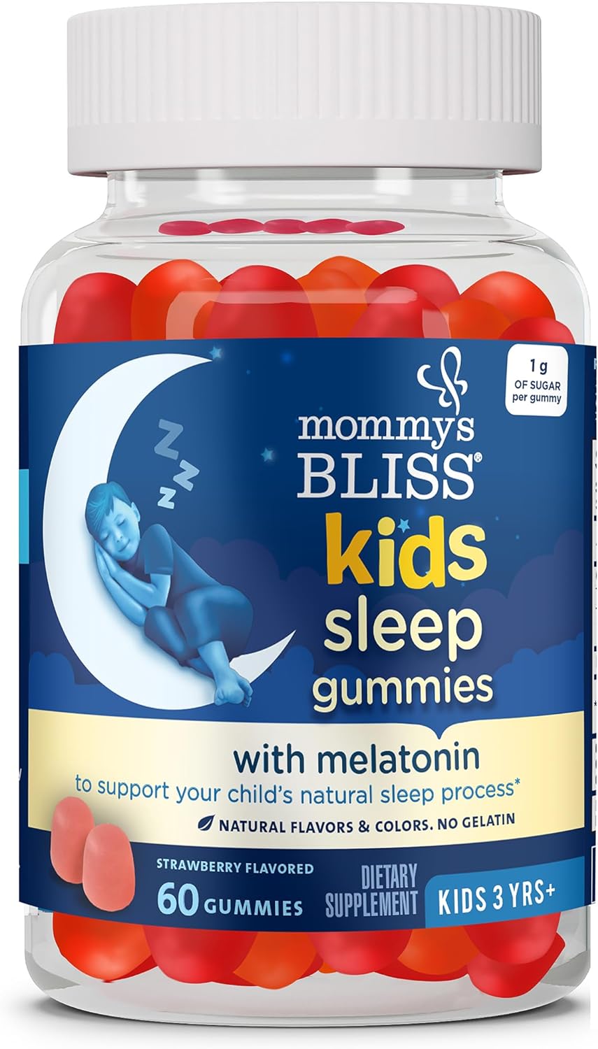 Mommy's Bliss Kids Sleep Melatonin Gummies, No Artificial Colors, Flavors or Gelatin, Strawberry Flavor, Age 3+, 60 Gummies