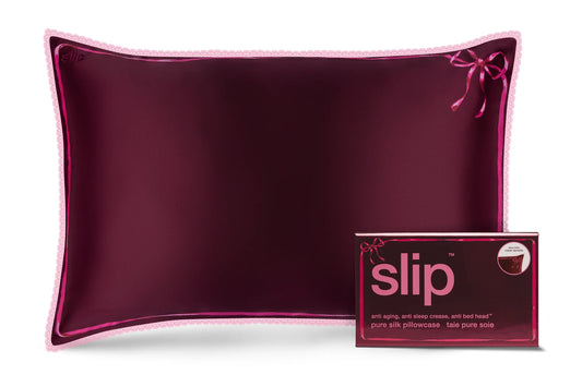 Crimson Kiss Queen Zippered Pillowcase with Lace Trim
